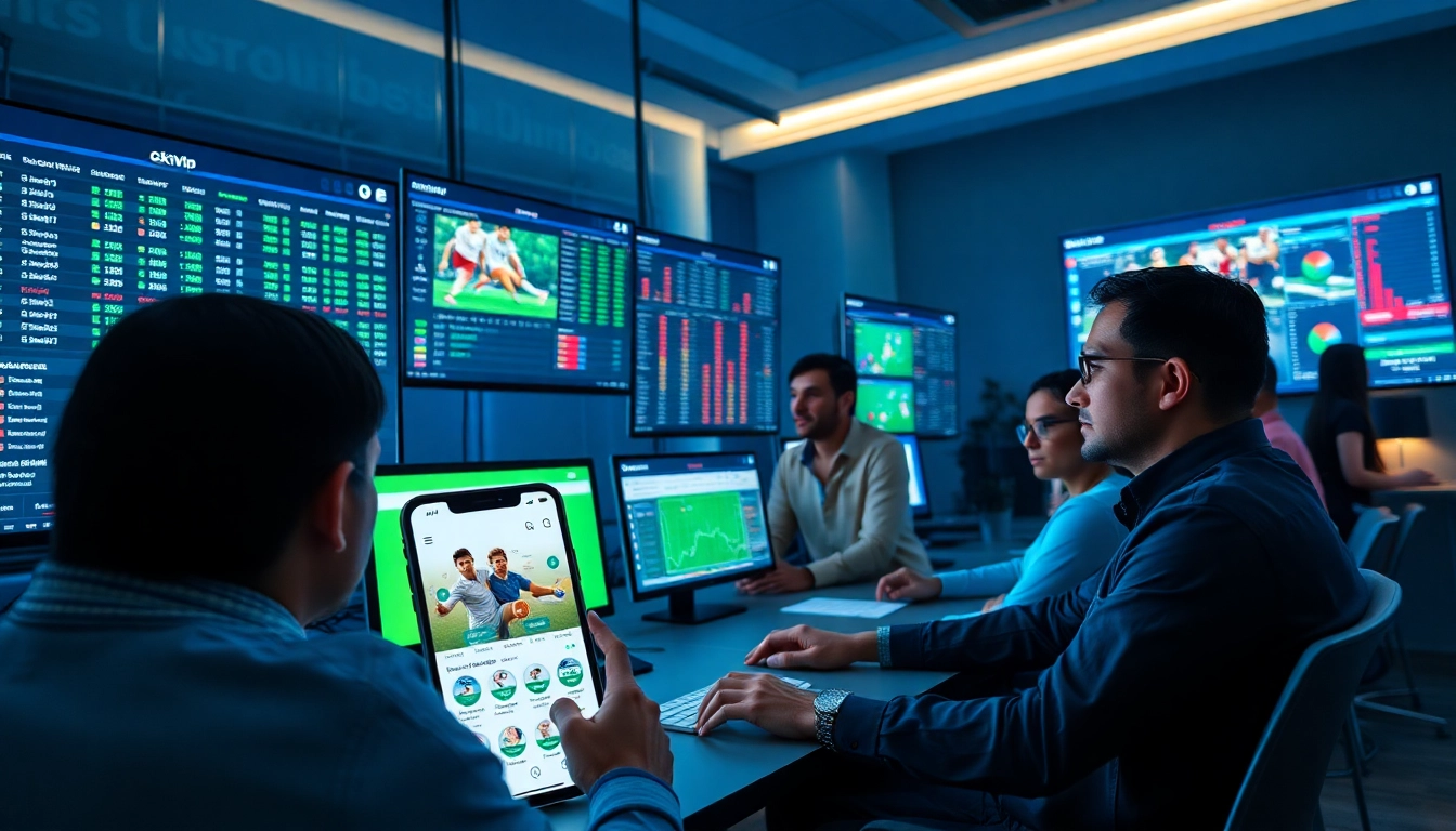 Exciting live sports betting atmosphere at okvipwin.live with users engaging on multiple screens.