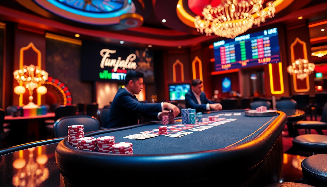 Exciting poker scene capturing the essence of gambling with https://fun79.bio/ odds displayed prominently.