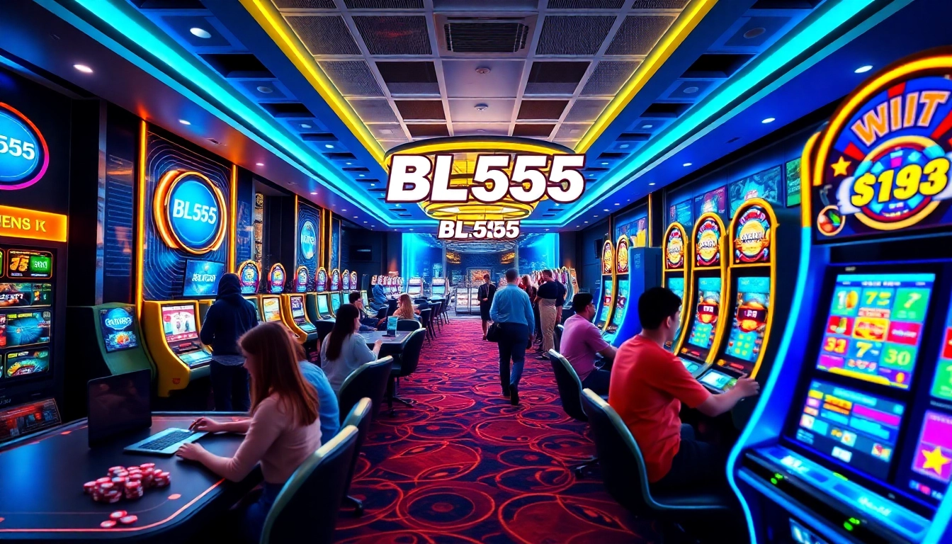 Exciting gaming scene at BL555 com with players winning in a vibrant online casino.