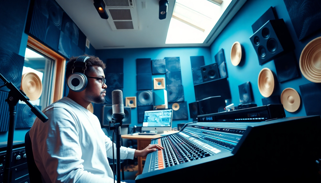 Engaging audio engineer working in a vibrant studio setting featuring CM88 sound equipment.