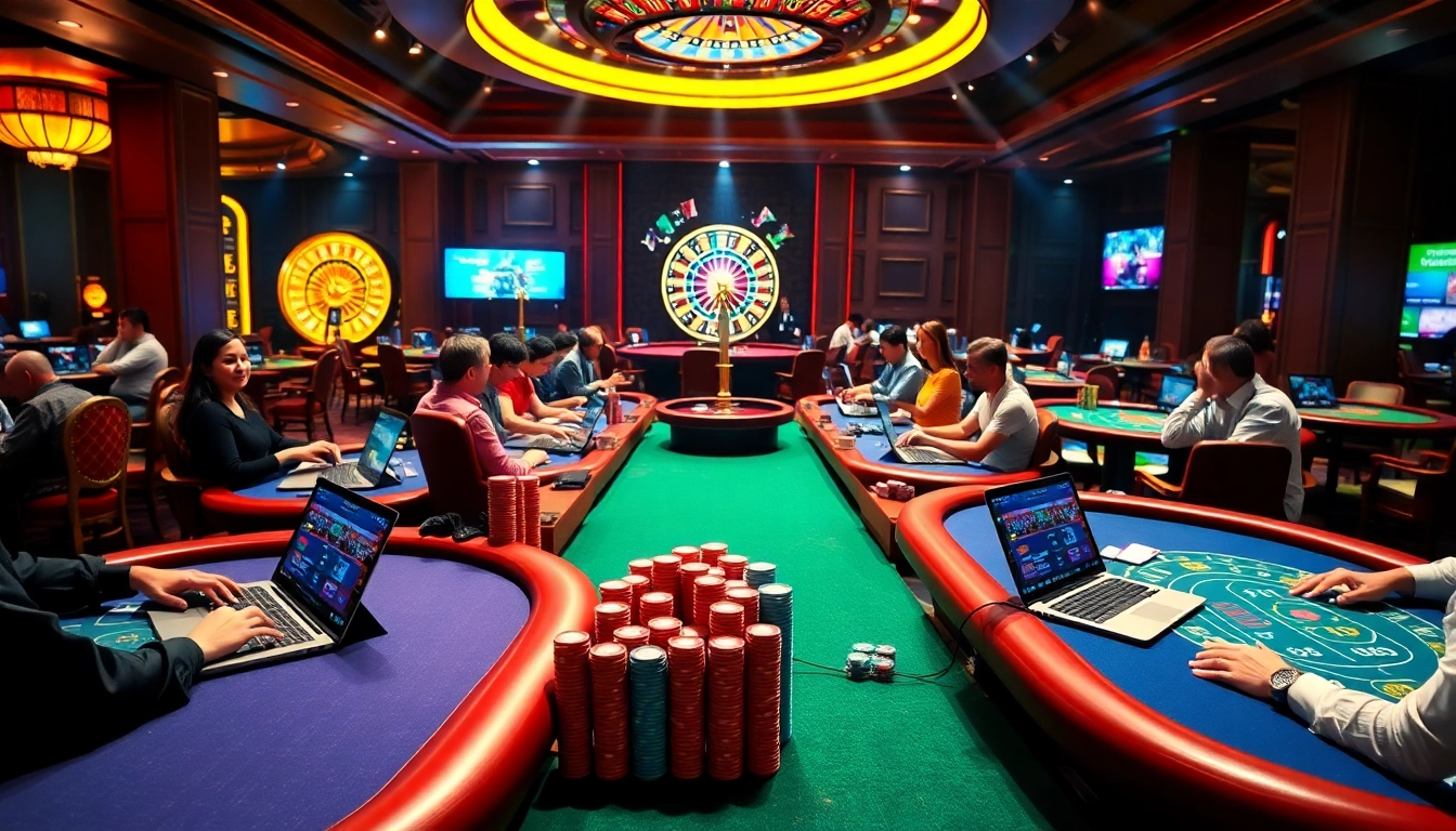 Experience the excitement of game bài đổi thưởng uy tín at vibrant casino tables filled with players.