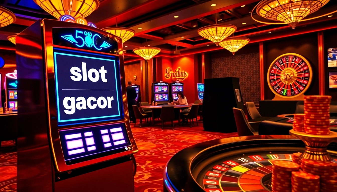 Experience the thrill of slot gacor at a vibrant casino featuring dynamic slot machines and excited players.