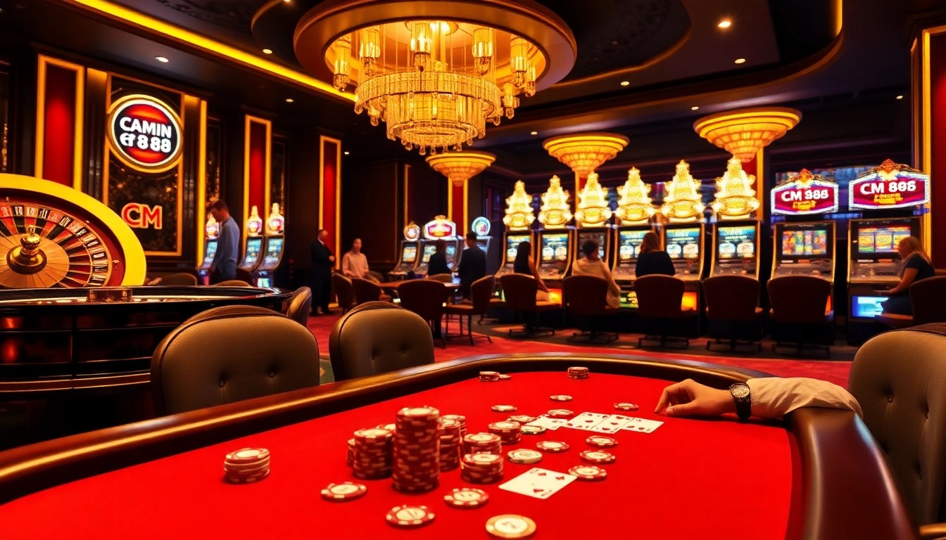 A gambler enjoys the CM 88-themed roulette table in a vibrant casino, showcasing high-stakes excitement.