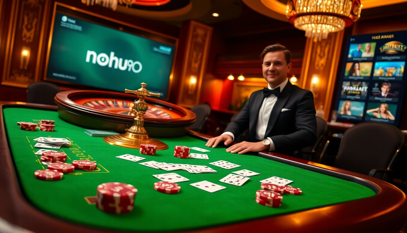 Experience the thrill at nhà cái nohu90 with luxurious casino gaming tables and vibrant atmosphere.
